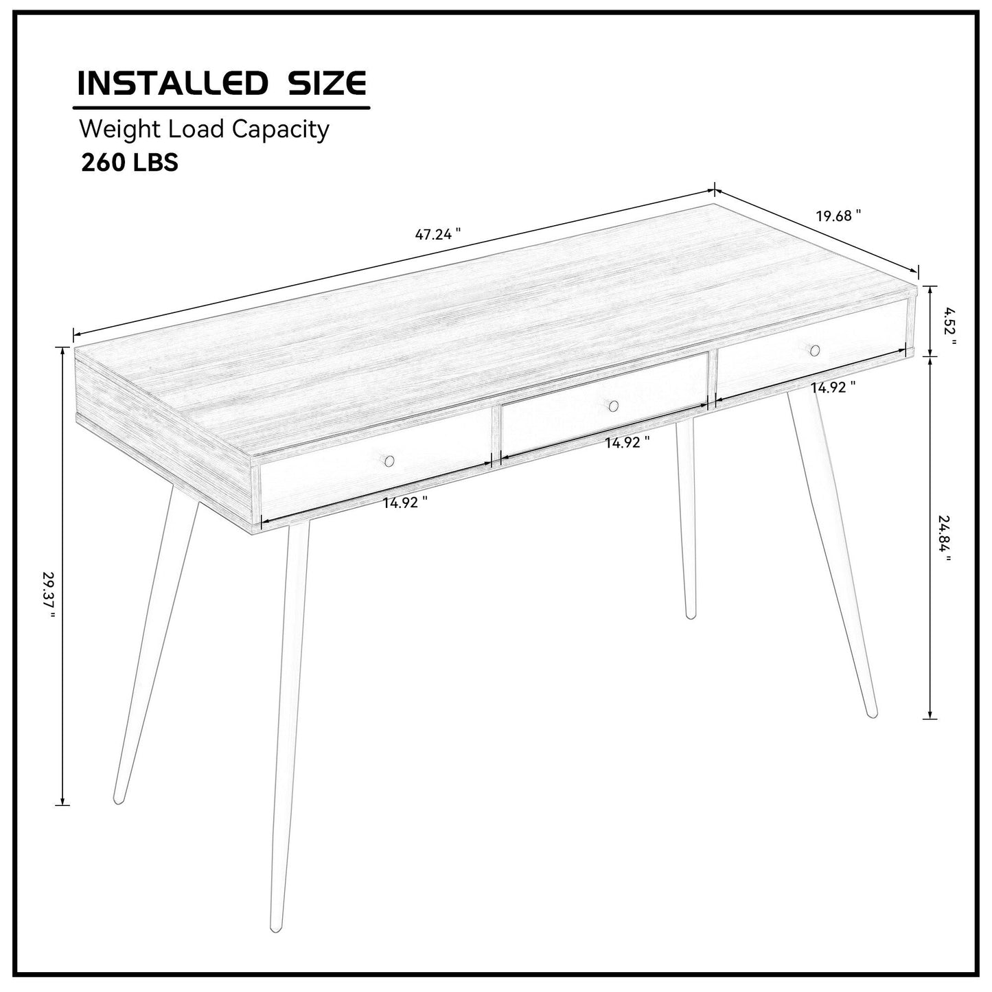 Mid Century Desk , Modern Writing Study Desk with Drawers,