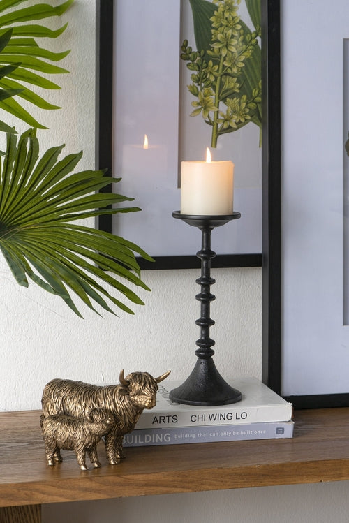 D4x11' Decorative Black Iron Candle Holder with Spindle Design