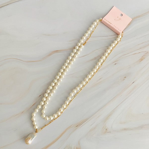 Pearl And Chain Long Necklace