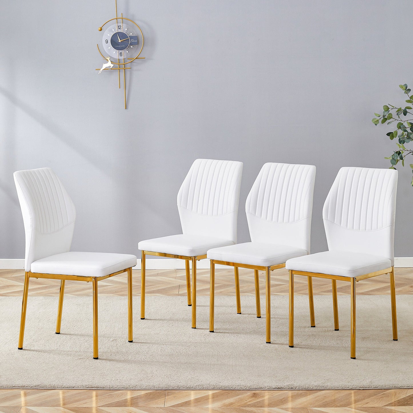 Luxury Simple Chair - Set of 4 White PU Material High Resilience