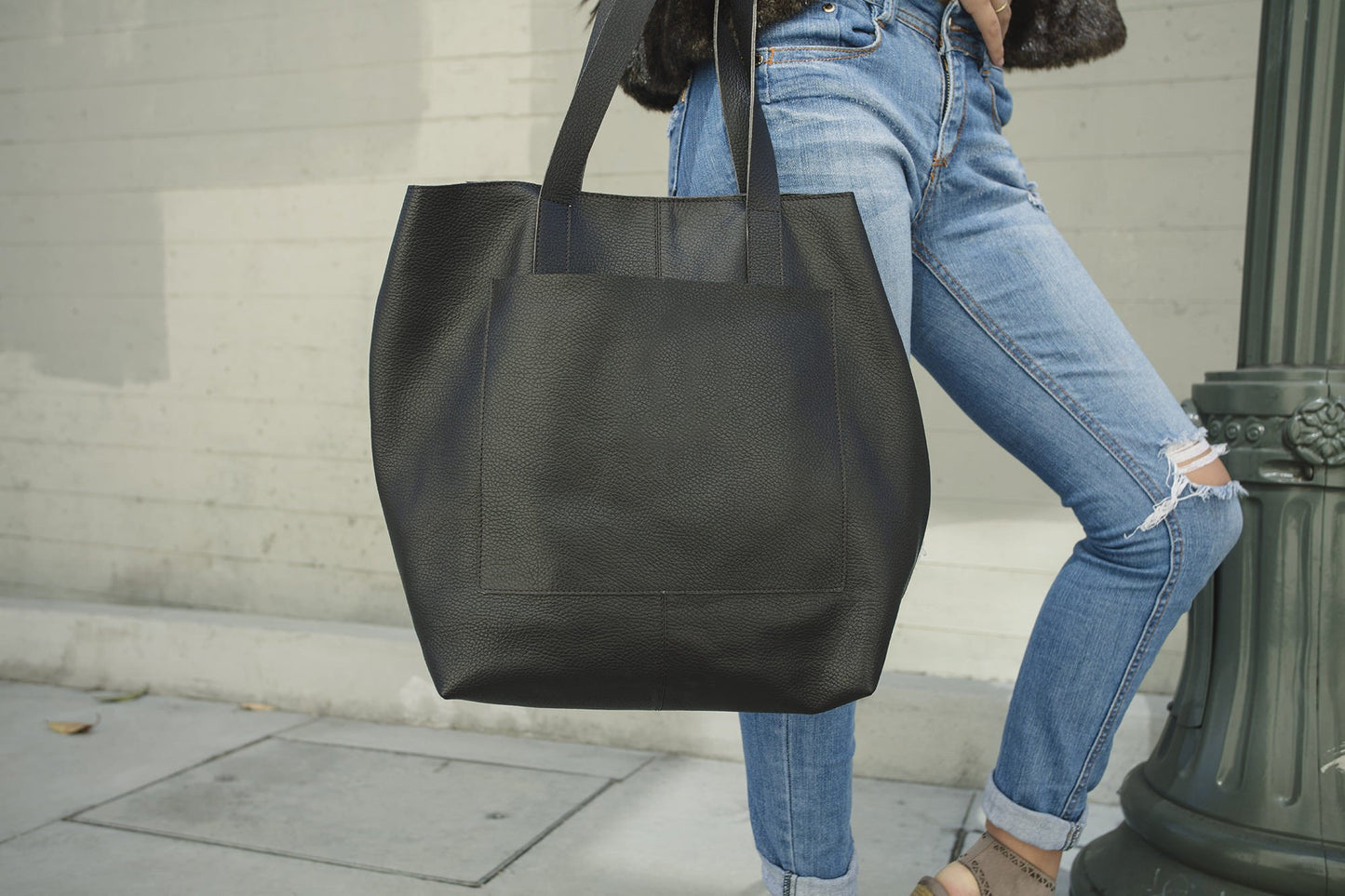 Journalist Style Leather Tote Bag
