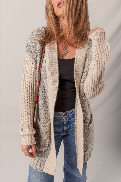 Stylish Open Front Pocketed Cardigan
