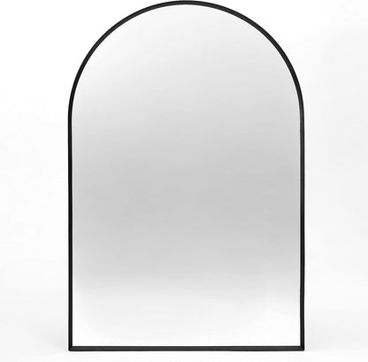 24x36 Inch Black Metal Framed Arched Bathrrom Mirror for Wall.