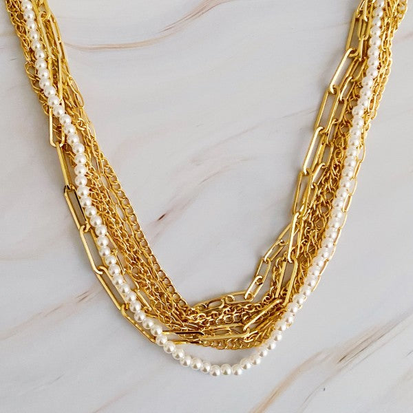 Stylish Multi Chain Pearl Necklace