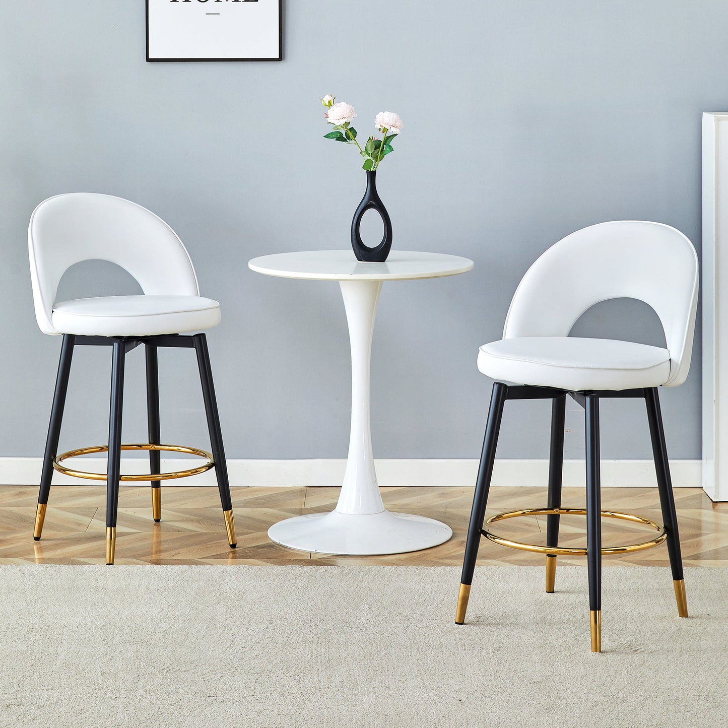 360 ° rotatable bar chair.Modern White PU comfortable upholstered bar