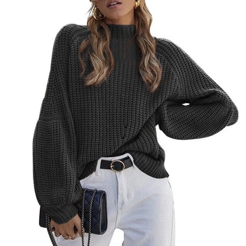 Women's Long Sleeve Mock Neck Loose Fit Sweater