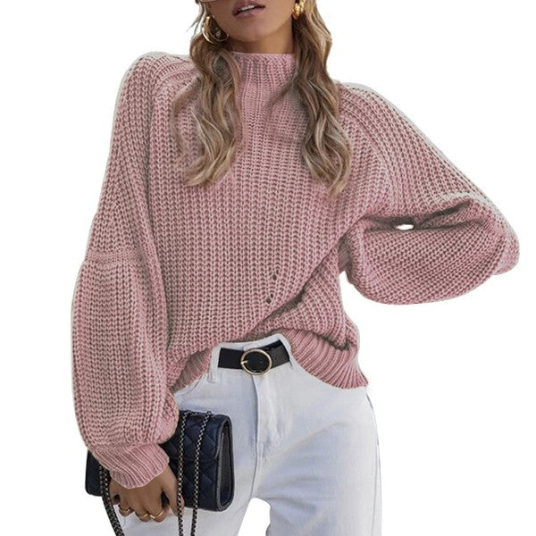 Women's Long Sleeve Mock Neck Loose Fit Sweater