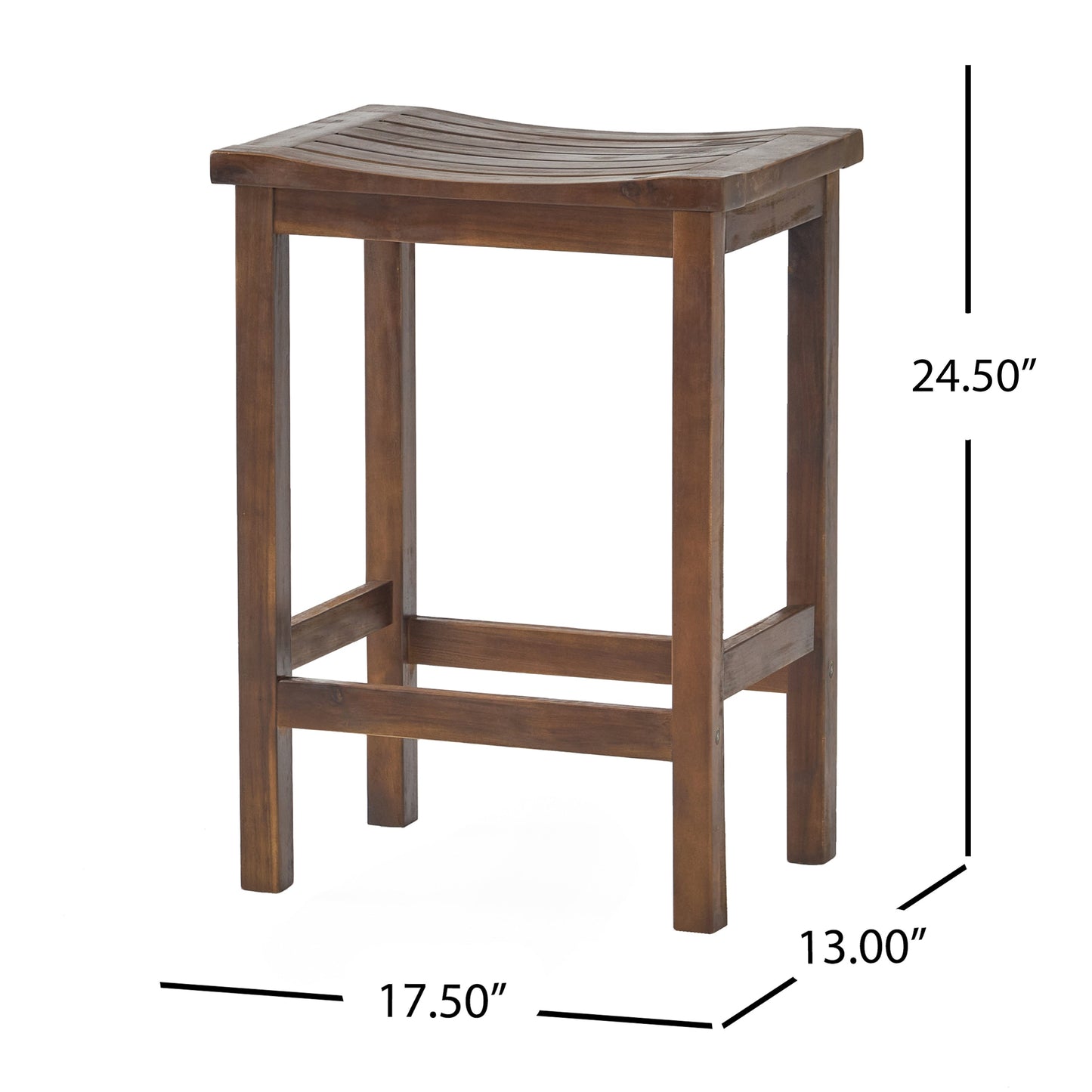 Outdoor Acacia Wood Counter Height Barstool, Set of 2, Mahogany Brown