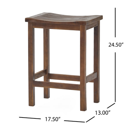 Outdoor Acacia Wood Counter Height Barstool, Set of 2, Mahogany Brown
