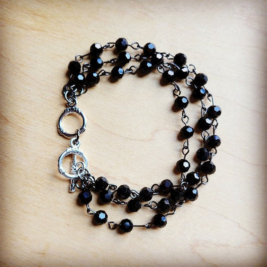 Black Faceted Triple Strand Bracelet