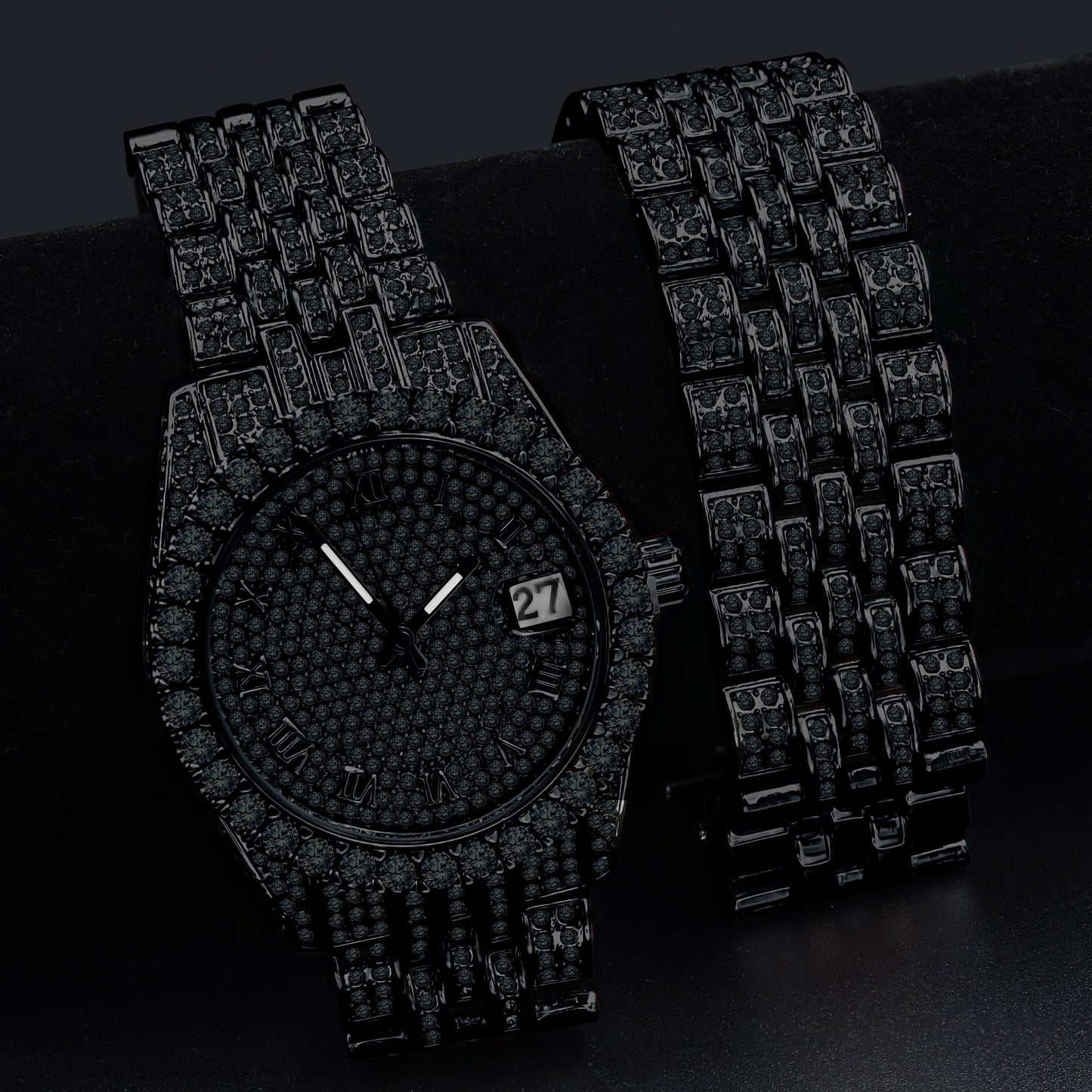 ICED OUT PURPUREUS 5-LINK WATCH & BRACELET SET I 530703