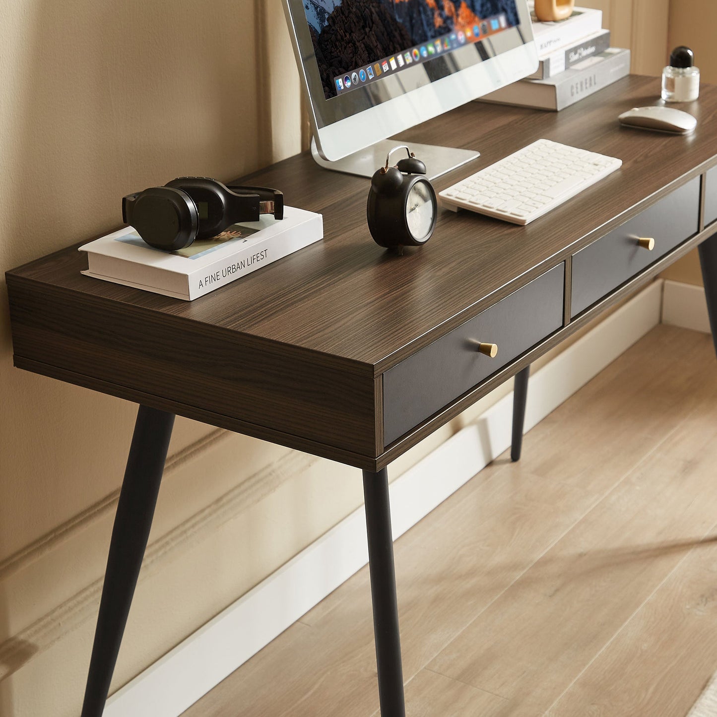 Mid Century Desk , Modern Writing Study Desk with Drawers,