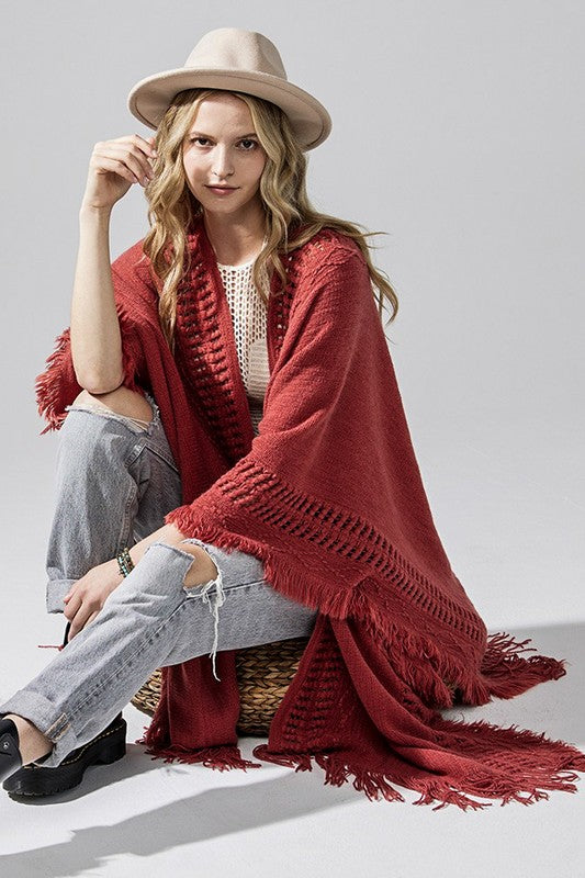Fringe Ruana Style Cardigan Shawl