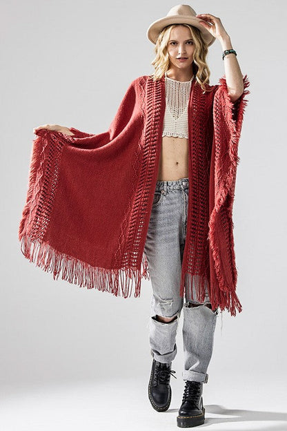 Fringe Ruana Style Cardigan Shawl