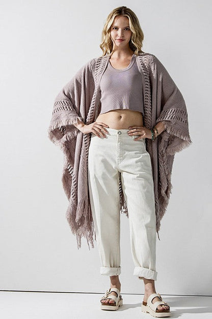 Fringe Ruana Style Cardigan Shawl