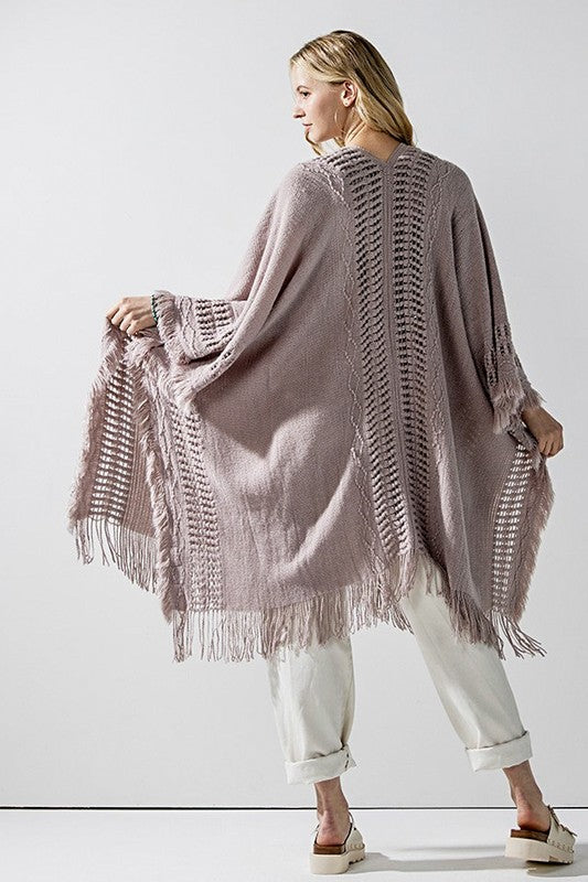 Fringe Ruana Style Cardigan Shawl