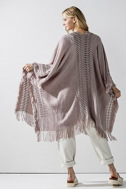 Fringe Ruana Style Cardigan Shawl