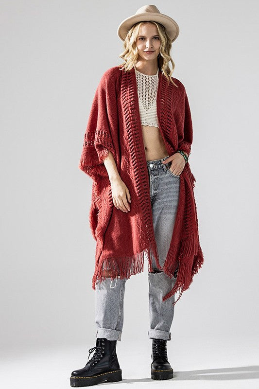 Fringe Ruana Style Cardigan Shawl