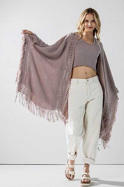 Fringe Ruana Style Cardigan Shawl