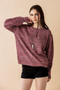 Round Neck Balloon Sleeve Heathered Sweater
