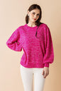 Round Neck Balloon Sleeve Heathered Sweater