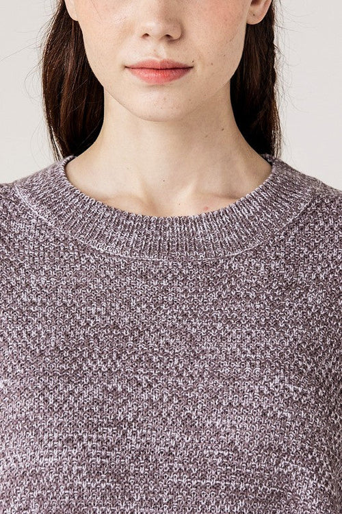 Round Neck Balloon Sleeve Heathered Sweater