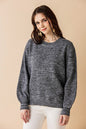 Round Neck Balloon Sleeve Heathered Sweater