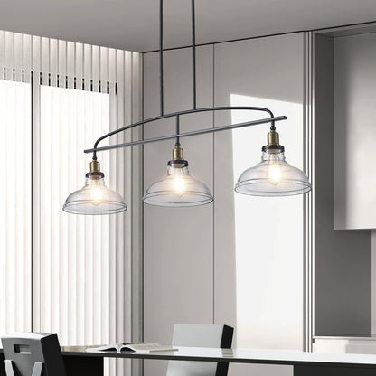 45' Industrial 3-Light Pendant Chandelier with Clear Glass Shades,