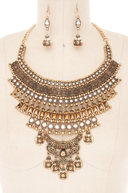Vintage Inspired Boho Statement Bib Necklace Set