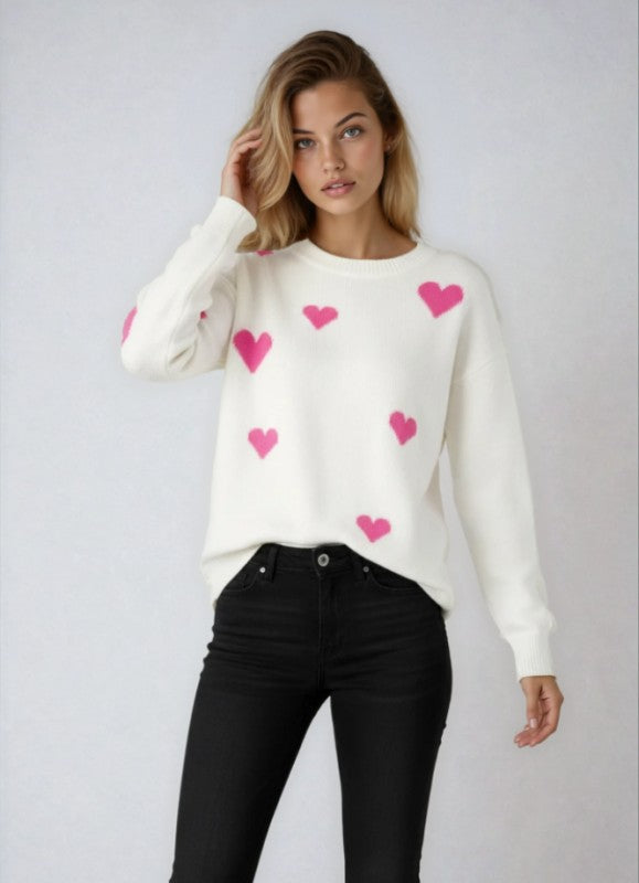 Heart Print Knit Sweater