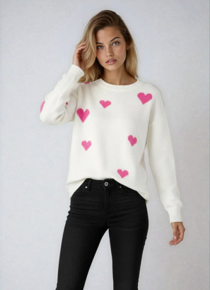Heart Print Knit Sweater
