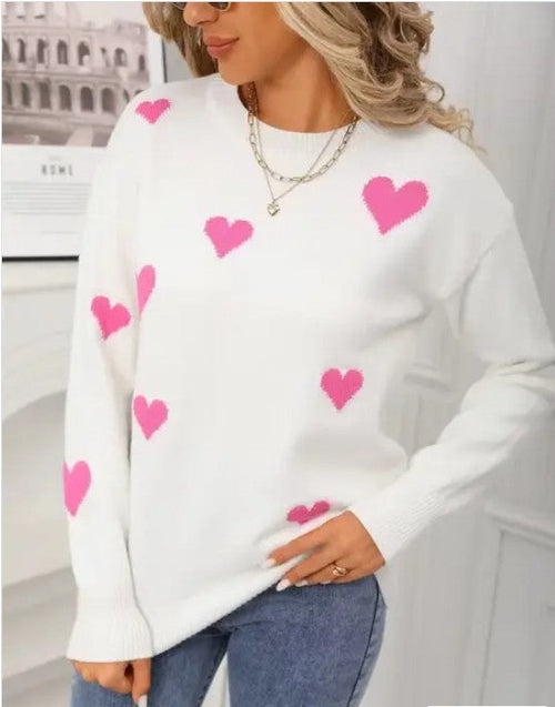 Heart Print Knit Sweater