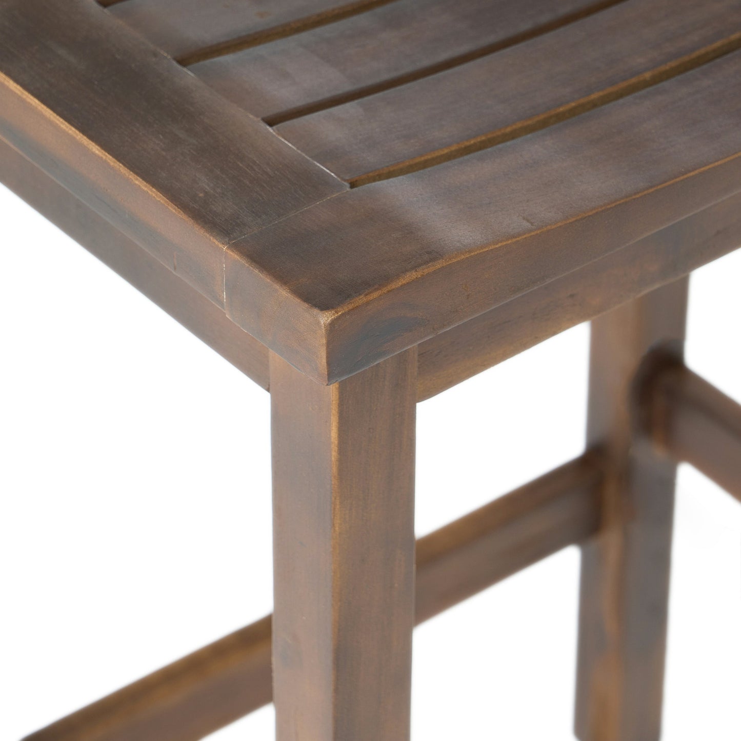 Outdoor Acacia Wood Counter Height Barstool, Set of 2, Mahogany Brown