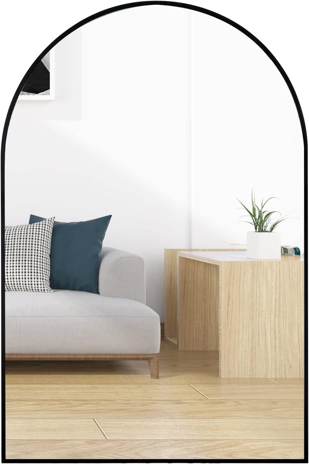 24x36 Inch Black Metal Framed Arched Bathrrom Mirror for Wall.
