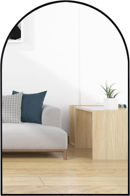 24x36 Inch Black Metal Framed Arched Bathrrom Mirror for Wall.