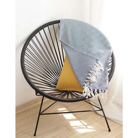 70 inch Geometric Handwoven Throw Blankets in Blue