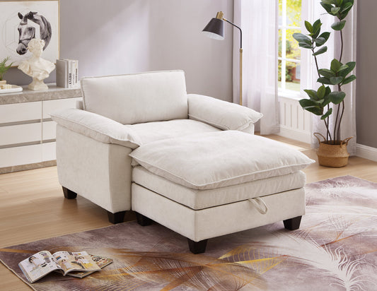 51' Oversize Chaise Lounge Chair with Ottoman and Storage  Upholstered