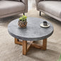 Modern Retro Gray Texture MDF Round Coffee Table with Crossed Legs,