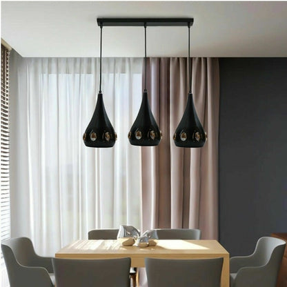 Modern Retro Industrial Crystal Ceiling Light Black Shade 3Head