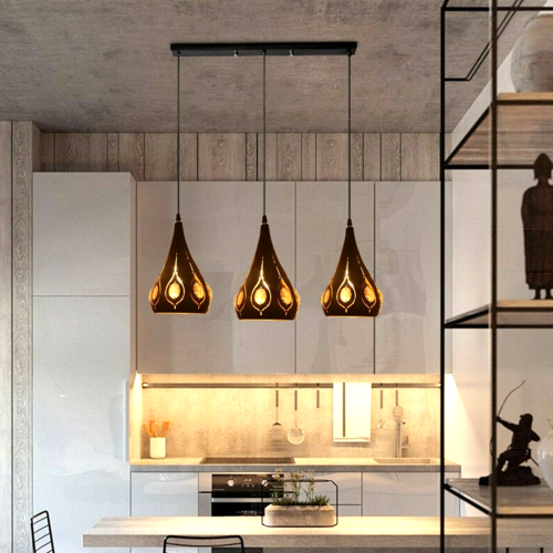 Modern Retro Industrial Crystal Ceiling Light Black Shade 3Head