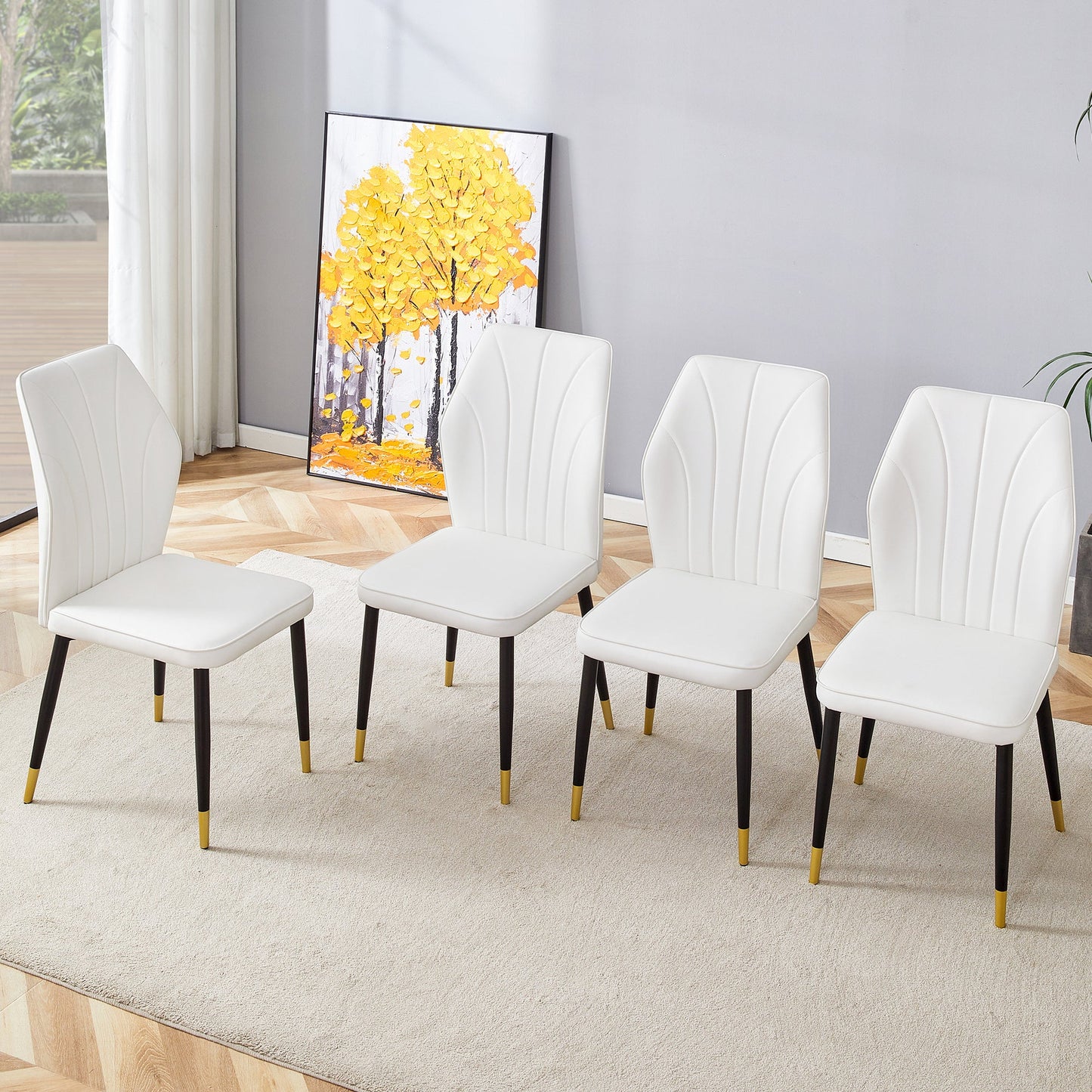 4 modern dining chairs with stylish PU patterned backrest and black