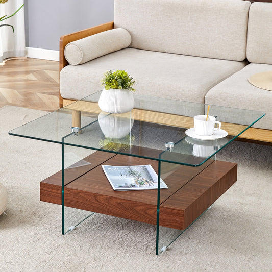 31.4 Inch Modern Two-Tier Square Coffee Table - An Elegant Combination