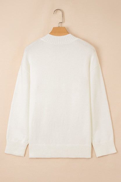 Embroidered Flower Ribbed Loose Sweater