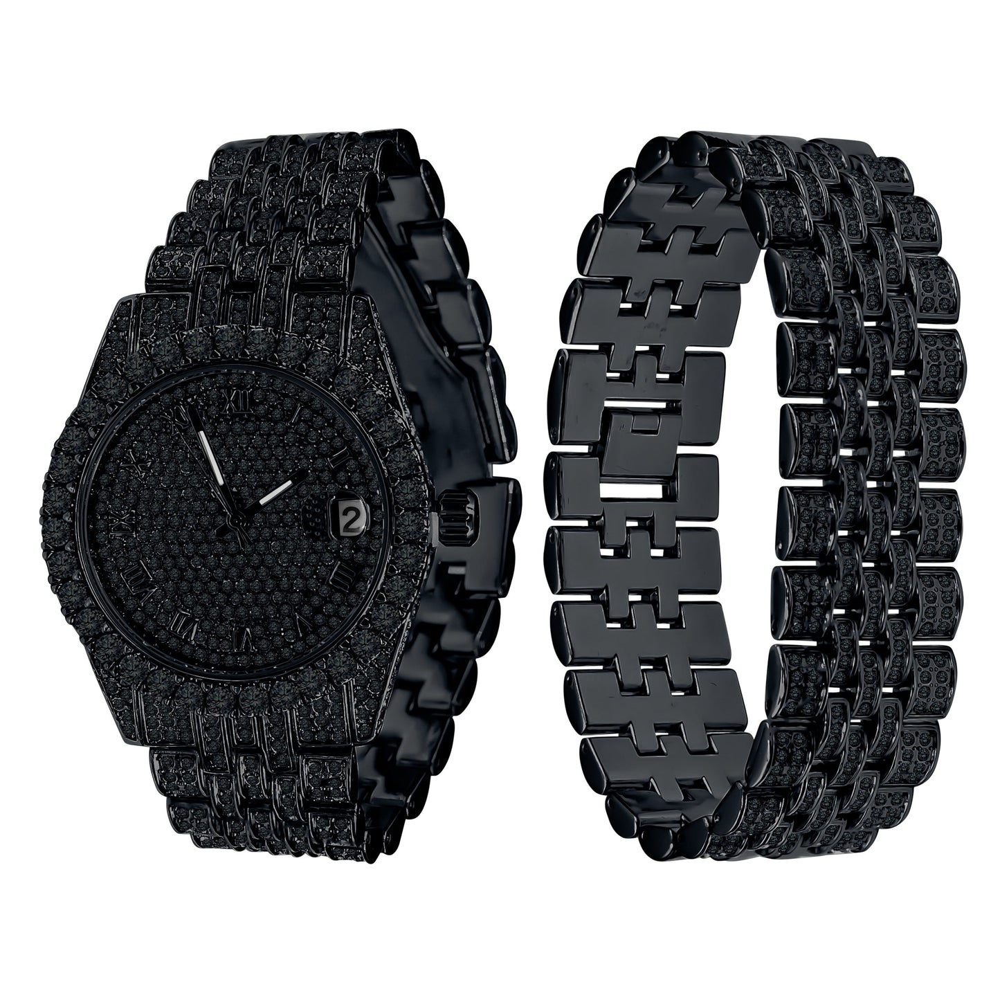 ICED OUT PURPUREUS 5-LINK WATCH & BRACELET SET I 530703