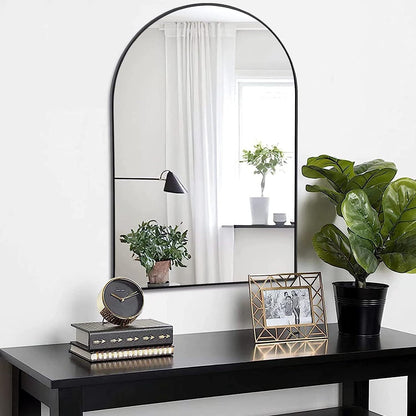 24x36 Inch Black Metal Framed Arched Bathrrom Mirror for Wall.