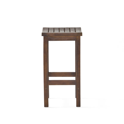 Outdoor Acacia Wood Counter Height Barstool, Set of 2, Mahogany Brown