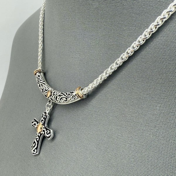 Two Tone Gold and Silver Finish Filigree Necklace