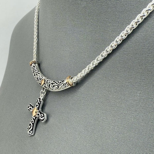 Two Tone Gold and Silver Finish Filigree Necklace