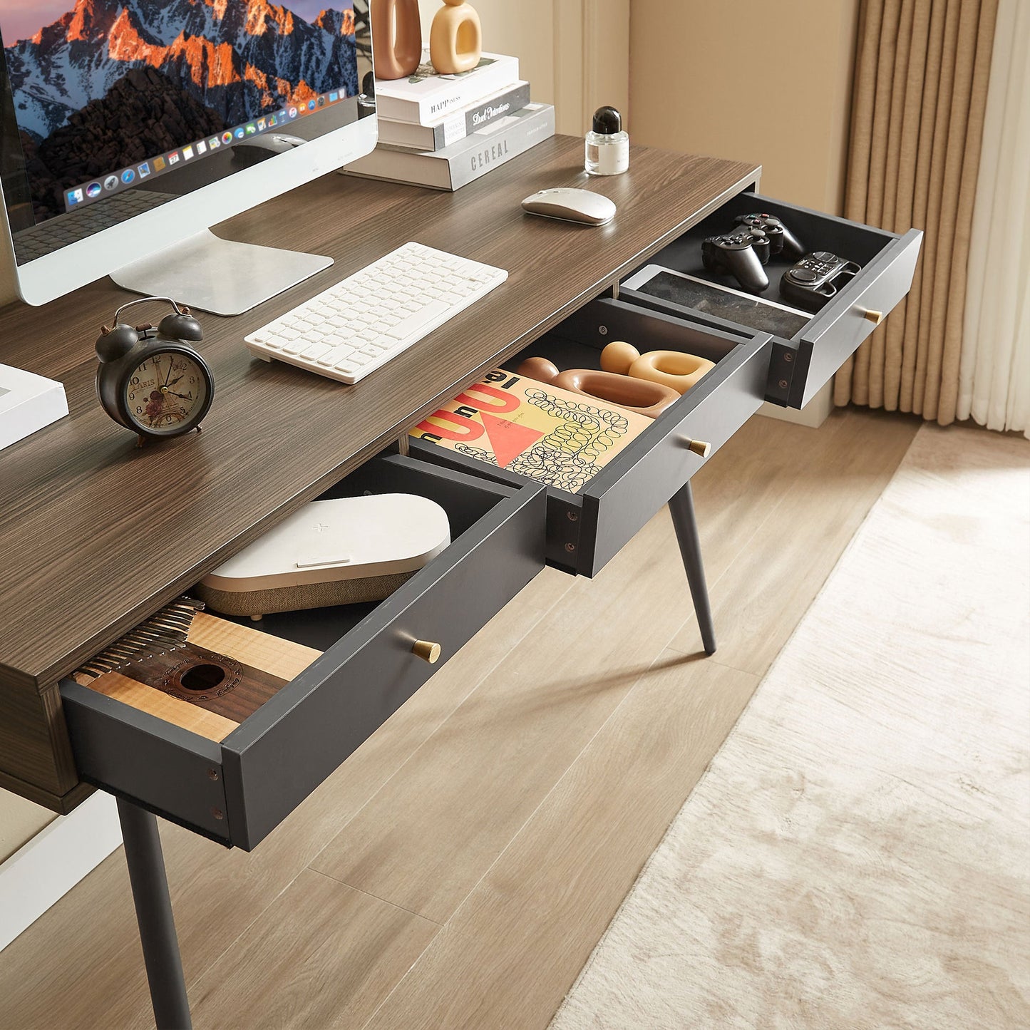 Mid Century Desk , Modern Writing Study Desk with Drawers,