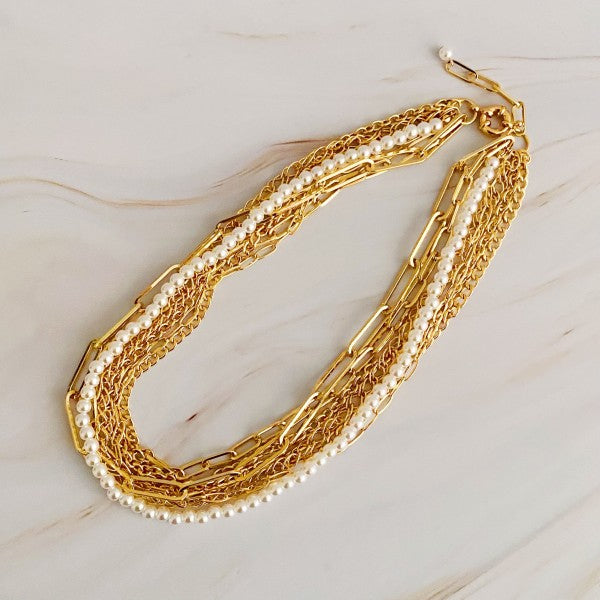 Stylish Multi Chain Pearl Necklace